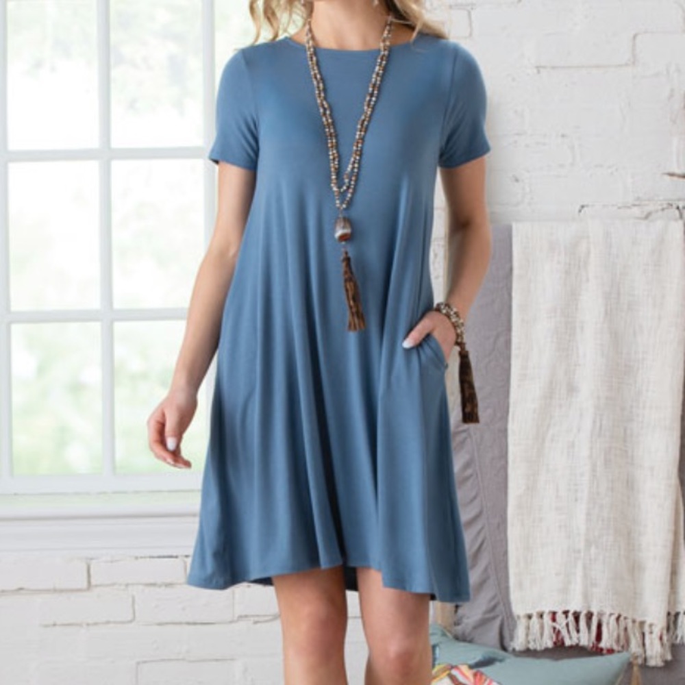 Zenana Premium Light Blue Pocket Dress Size M